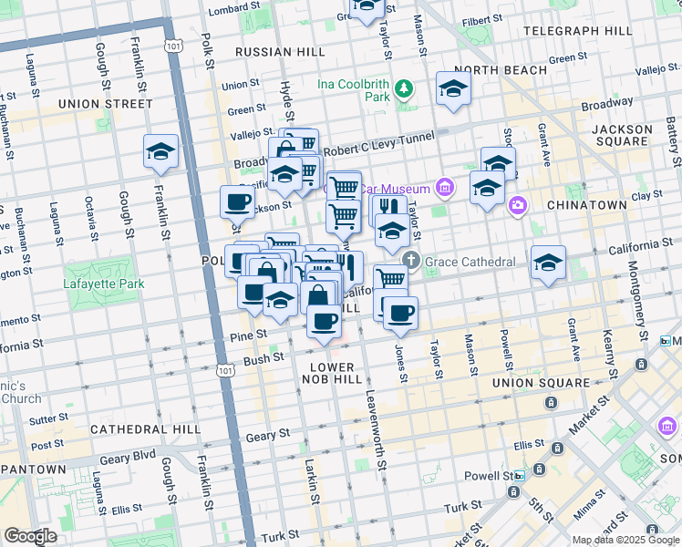 map of restaurants, bars, coffee shops, grocery stores, and more near in San Francisco