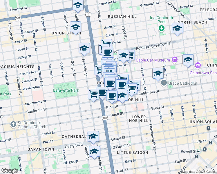 map of restaurants, bars, coffee shops, grocery stores, and more near in San Francisco