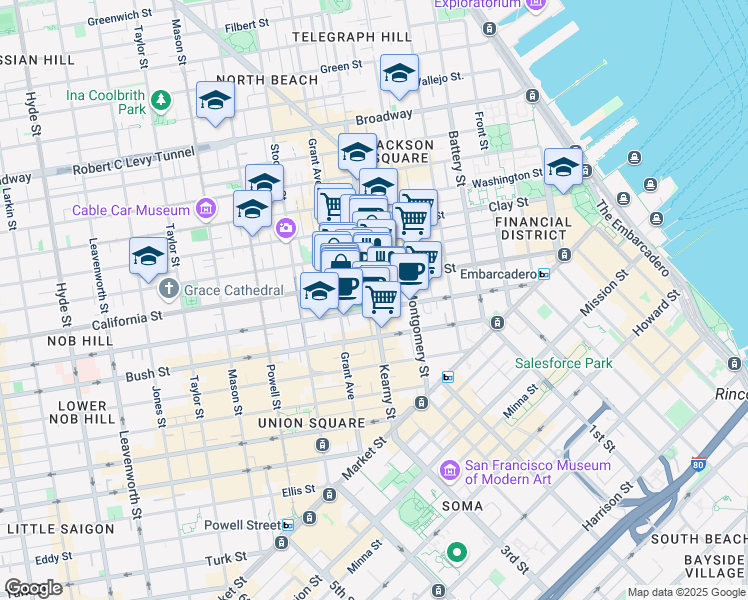 map of restaurants, bars, coffee shops, grocery stores, and more near in San Francisco