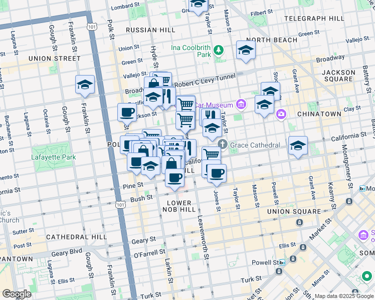 map of restaurants, bars, coffee shops, grocery stores, and more near in San Francisco