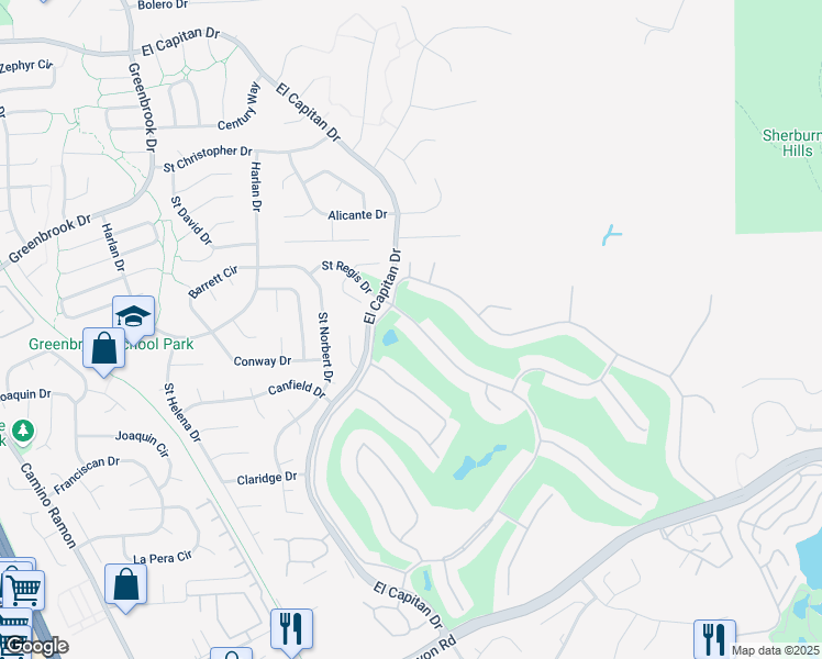 map of restaurants, bars, coffee shops, grocery stores, and more near 501 Silver Lake Drive in Danville