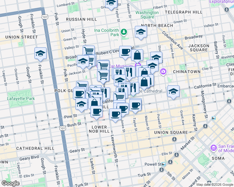 map of restaurants, bars, coffee shops, grocery stores, and more near in San Francisco