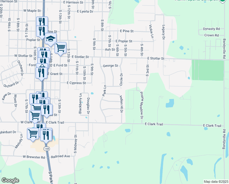 map of restaurants, bars, coffee shops, grocery stores, and more near 200 Circle Drive in Herrin