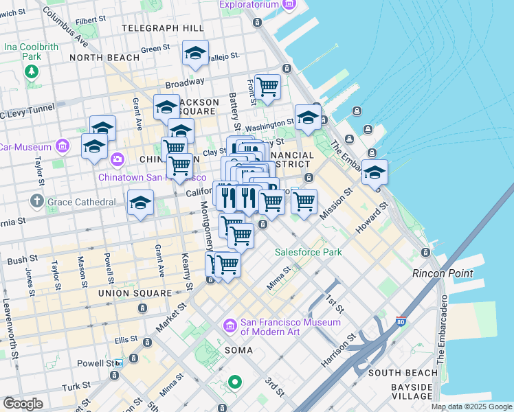 map of restaurants, bars, coffee shops, grocery stores, and more near in San Francisco