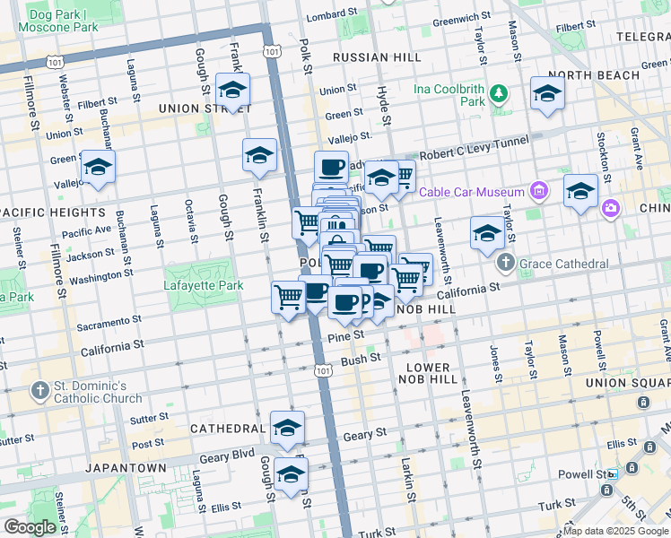 map of restaurants, bars, coffee shops, grocery stores, and more near in San Francisco