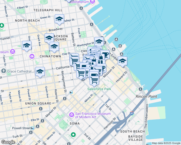 map of restaurants, bars, coffee shops, grocery stores, and more near in San Francisco