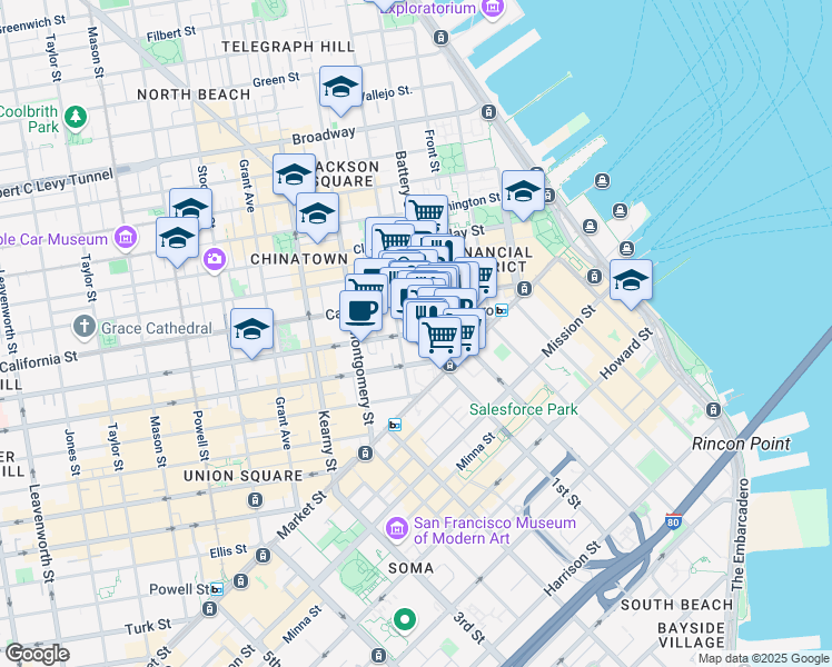 map of restaurants, bars, coffee shops, grocery stores, and more near in San Francisco