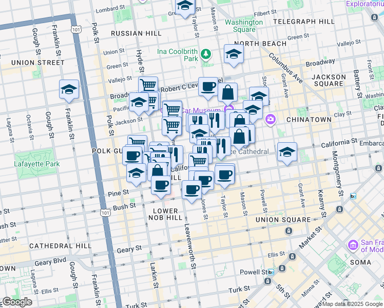 map of restaurants, bars, coffee shops, grocery stores, and more near in San Francisco