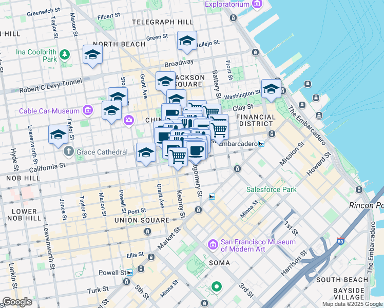 map of restaurants, bars, coffee shops, grocery stores, and more near 315 Montgomery Street in San Francisco