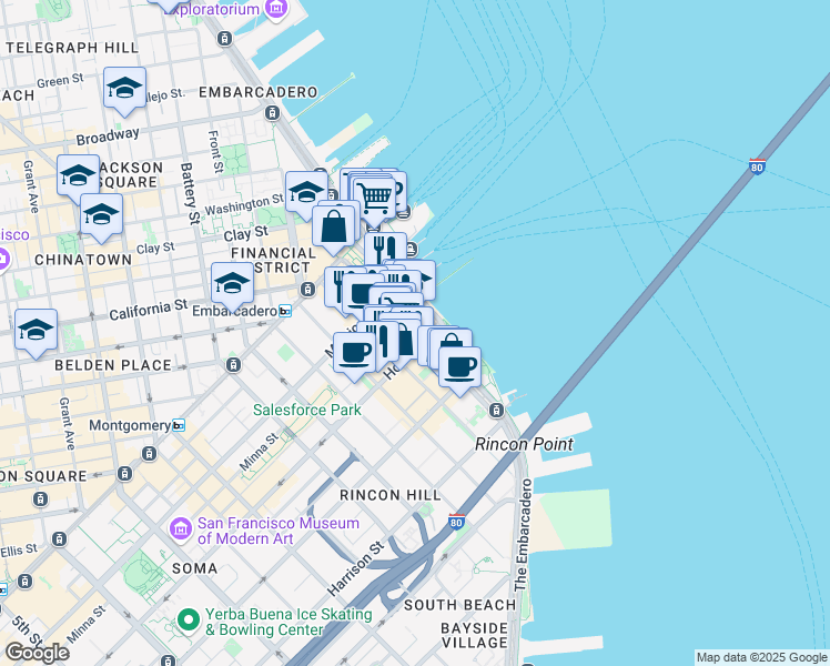 map of restaurants, bars, coffee shops, grocery stores, and more near in San Francisco