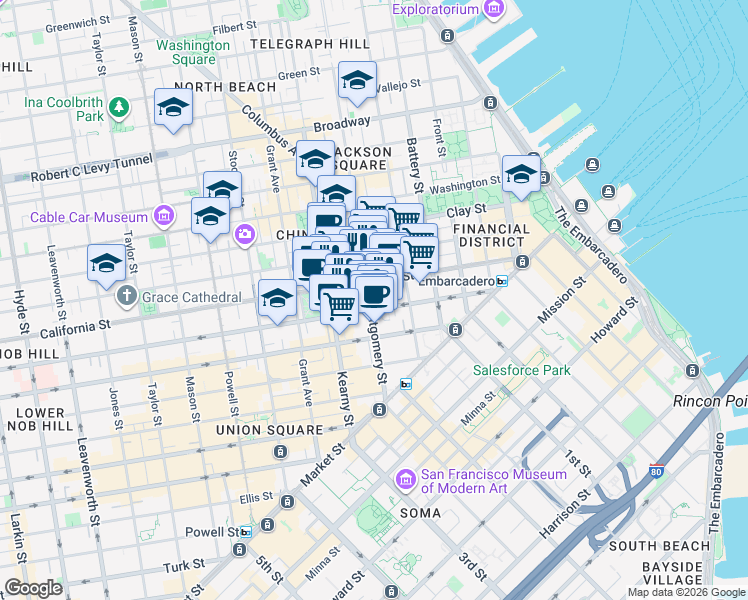 map of restaurants, bars, coffee shops, grocery stores, and more near 300 Montgomery Street in San Francisco