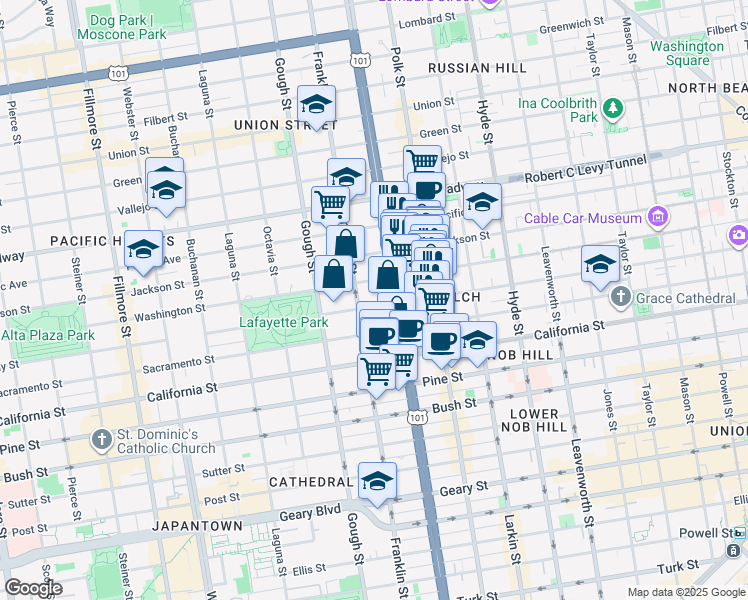 map of restaurants, bars, coffee shops, grocery stores, and more near in San Francisco