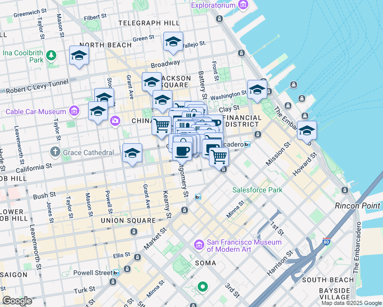 map of restaurants, bars, coffee shops, grocery stores, and more near 231 Sansome Street in San Francisco