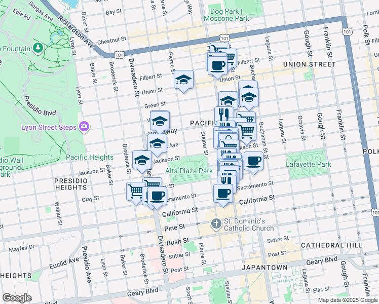 map of restaurants, bars, coffee shops, grocery stores, and more near in San Francisco