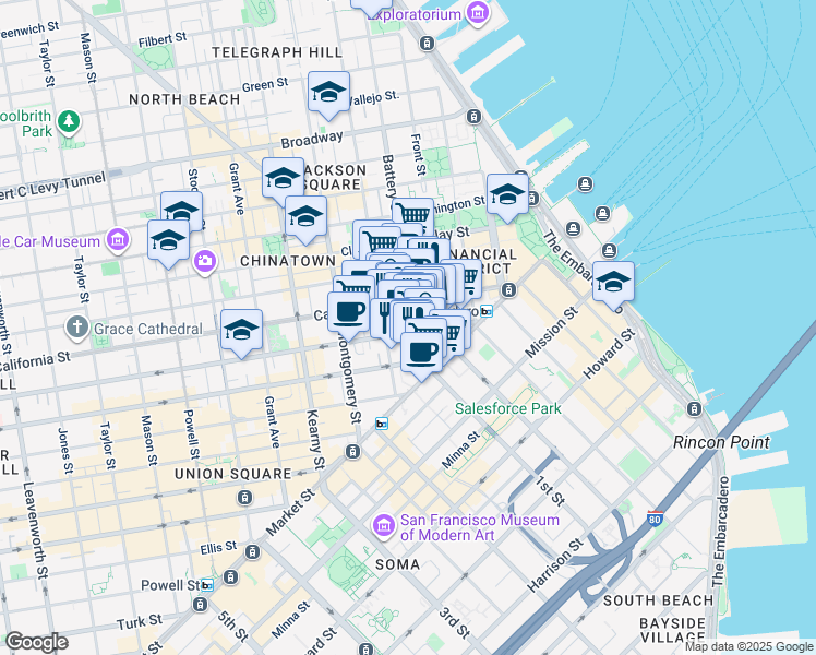 map of restaurants, bars, coffee shops, grocery stores, and more near in San Francisco