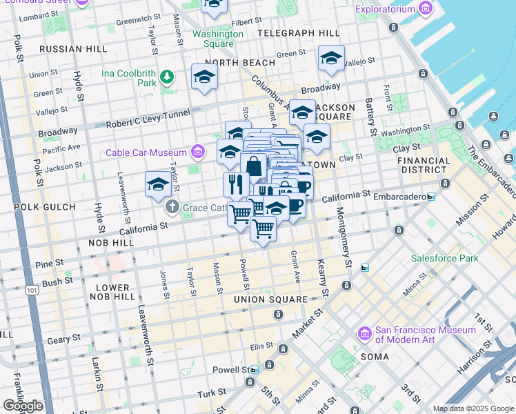 map of restaurants, bars, coffee shops, grocery stores, and more near 790 California Street in San Francisco
