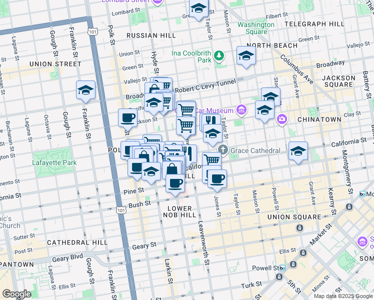 map of restaurants, bars, coffee shops, grocery stores, and more near in San Francisco