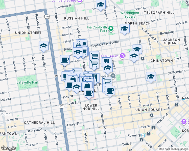 map of restaurants, bars, coffee shops, grocery stores, and more near in San Francisco