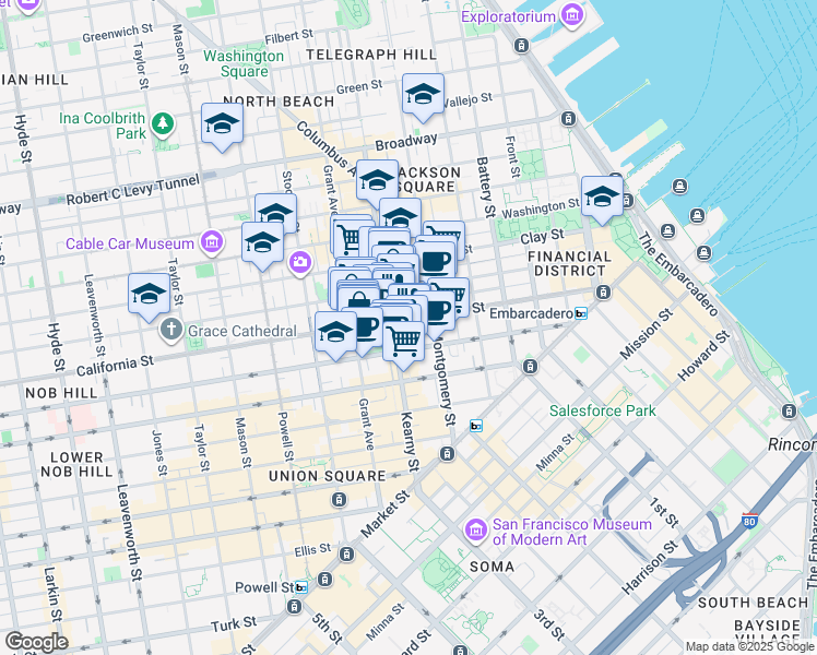 map of restaurants, bars, coffee shops, grocery stores, and more near in San Francisco
