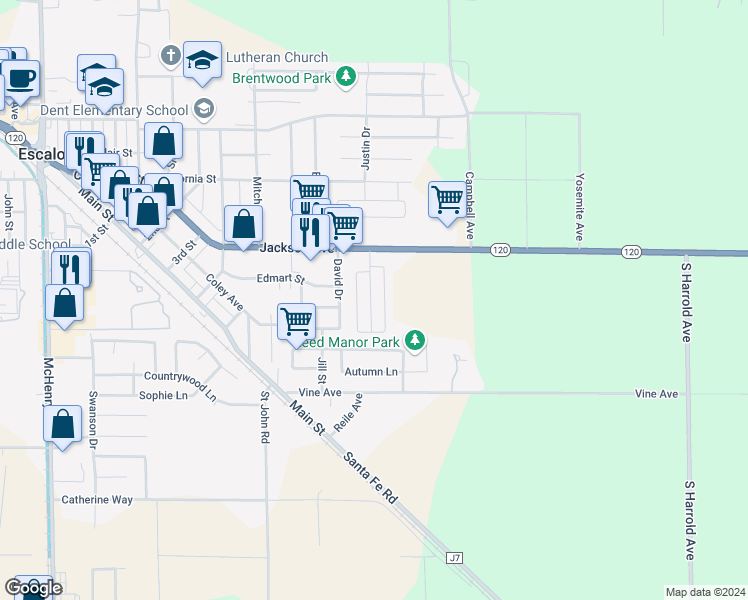 map of restaurants, bars, coffee shops, grocery stores, and more near in Escalon