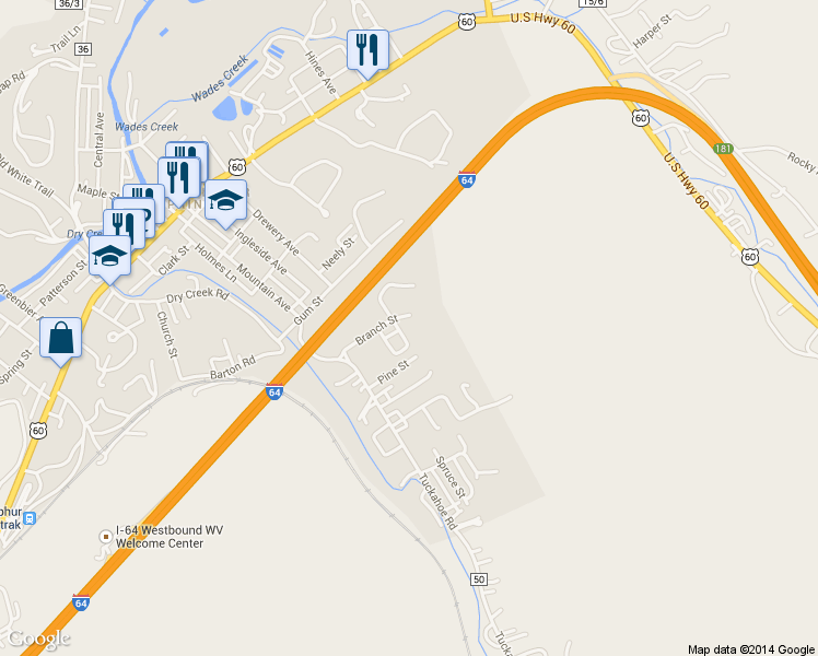 map of restaurants, bars, coffee shops, grocery stores, and more near 228 Rivoire Cir in White Sulphur Springs