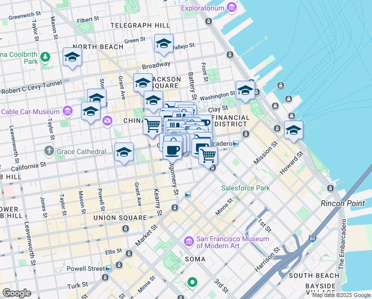map of restaurants, bars, coffee shops, grocery stores, and more near 231 Sansome Street in San Francisco