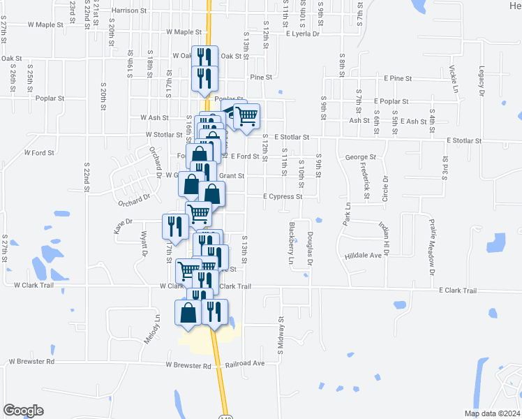 map of restaurants, bars, coffee shops, grocery stores, and more near 1113 South 12th Street in Herrin