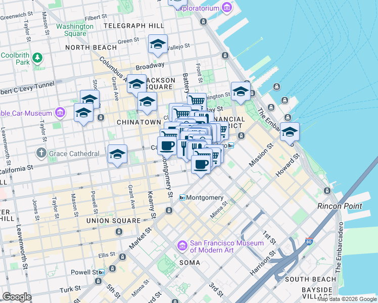 map of restaurants, bars, coffee shops, grocery stores, and more near in San Francisco