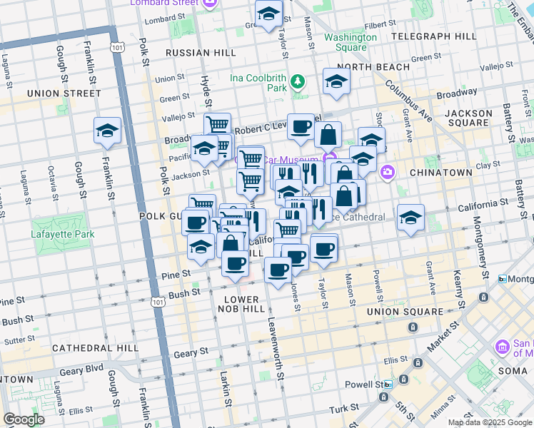map of restaurants, bars, coffee shops, grocery stores, and more near in San Francisco