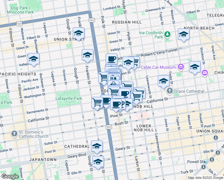 map of restaurants, bars, coffee shops, grocery stores, and more near in San Francisco