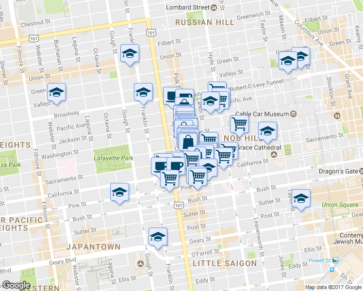 map of restaurants, bars, coffee shops, grocery stores, and more near in San Francisco