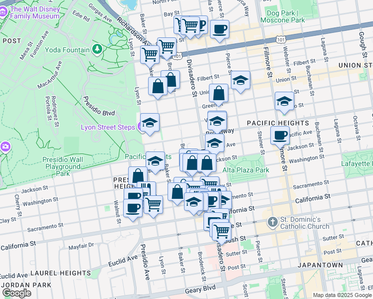 map of restaurants, bars, coffee shops, grocery stores, and more near in San Francisco
