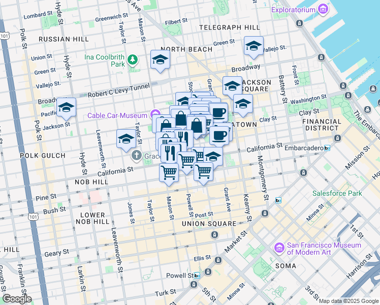 map of restaurants, bars, coffee shops, grocery stores, and more near in San Francisco