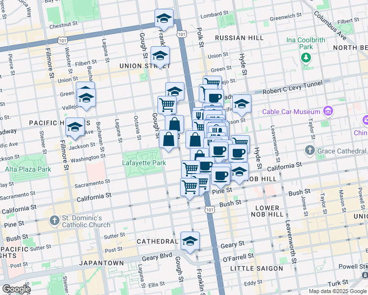 map of restaurants, bars, coffee shops, grocery stores, and more near in San Francisco