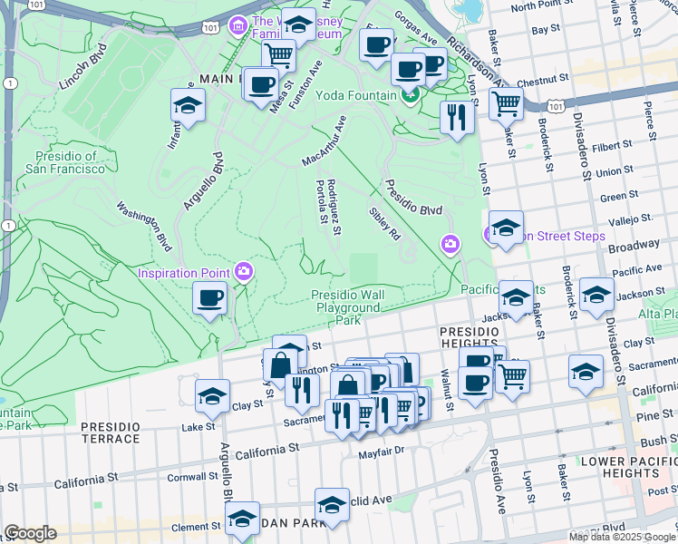 map of restaurants, bars, coffee shops, grocery stores, and more near 767a Portola Street in San Francisco
