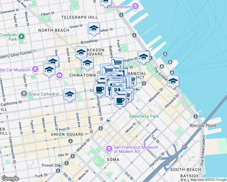map of restaurants, bars, coffee shops, grocery stores, and more near in San Francisco