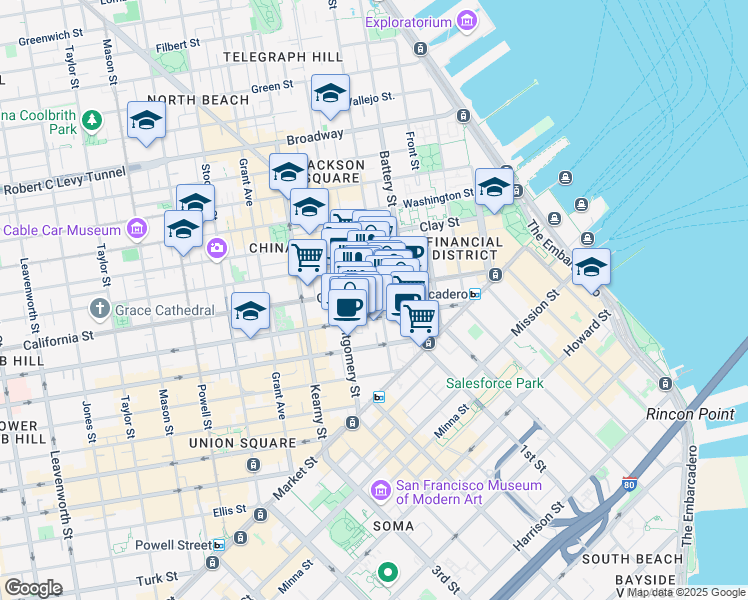 map of restaurants, bars, coffee shops, grocery stores, and more near in San Francisco