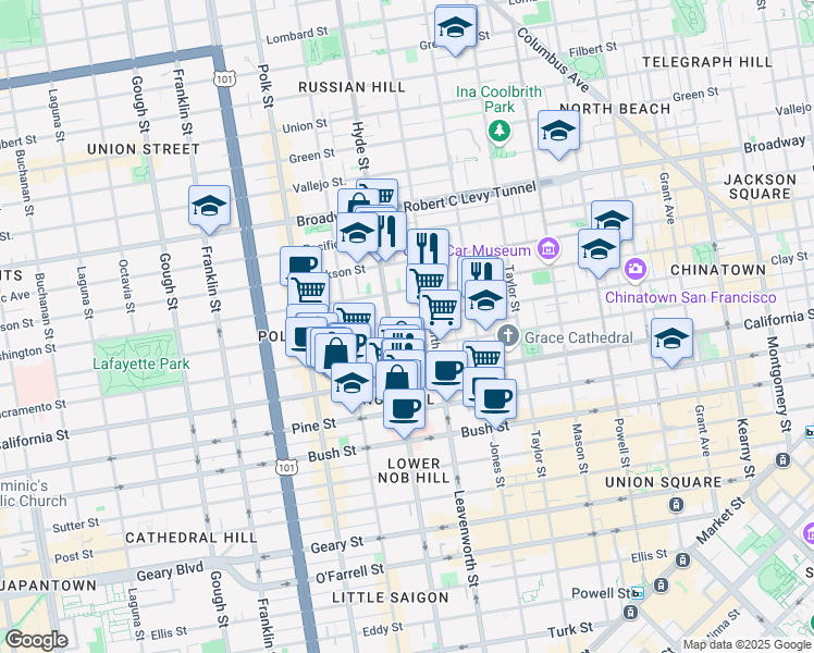 map of restaurants, bars, coffee shops, grocery stores, and more near in San Francisco