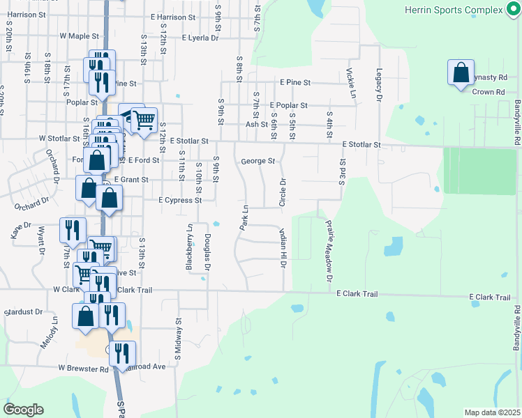 map of restaurants, bars, coffee shops, grocery stores, and more near 200 East Plaza Drive in Carterville