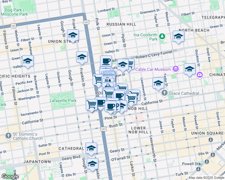 map of restaurants, bars, coffee shops, grocery stores, and more near in San Francisco