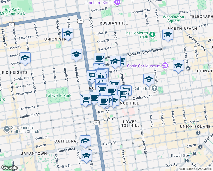 map of restaurants, bars, coffee shops, grocery stores, and more near in San Francisco
