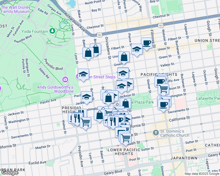 map of restaurants, bars, coffee shops, grocery stores, and more near 2810 Pacific Avenue in San Francisco