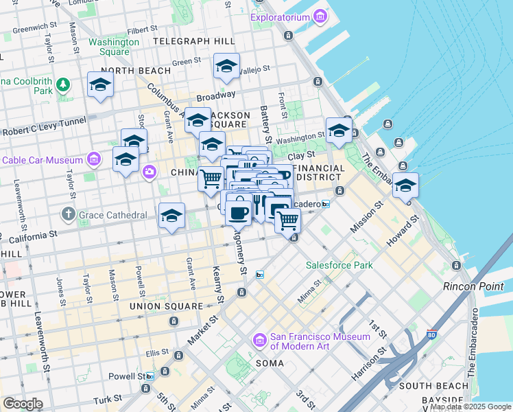 map of restaurants, bars, coffee shops, grocery stores, and more near in San Francisco