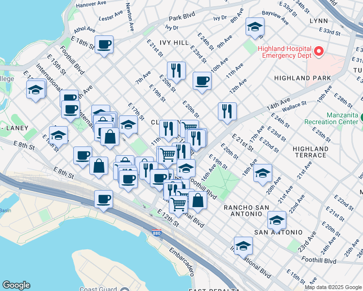 map of restaurants, bars, coffee shops, grocery stores, and more near 1737 13th Avenue in Oakland
