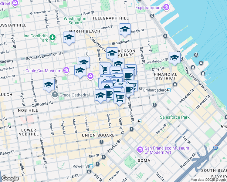 map of restaurants, bars, coffee shops, grocery stores, and more near in San Francisco
