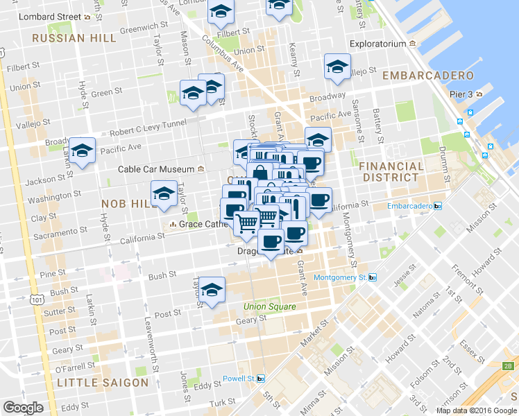 map of restaurants, bars, coffee shops, grocery stores, and more near 790 California Street in San Francisco