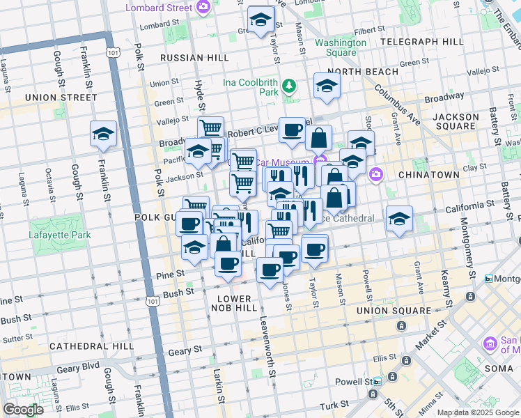 map of restaurants, bars, coffee shops, grocery stores, and more near in San Francisco