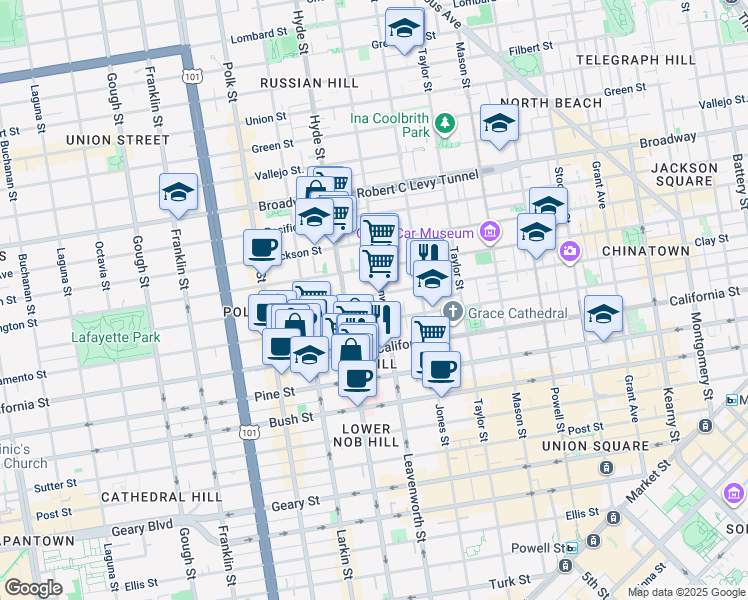 map of restaurants, bars, coffee shops, grocery stores, and more near in San Francisco