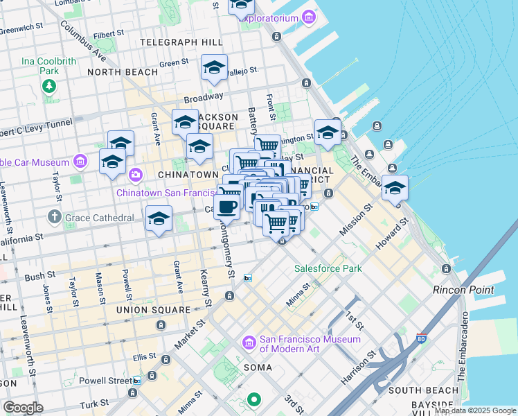 map of restaurants, bars, coffee shops, grocery stores, and more near in San Francisco