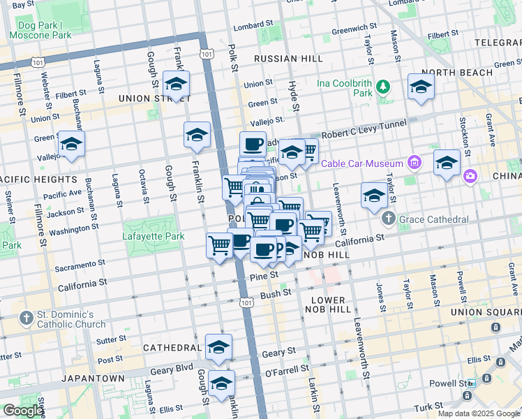 map of restaurants, bars, coffee shops, grocery stores, and more near in San Francisco